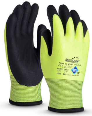 Перчатки ЮНИТ ХАЙ ВИЗ, (TNНА-33), нейлон + НРТ (утепленные)